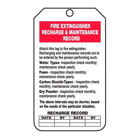 Accuform Fire Extinguisher Recharge & Record Tag, PF-Cardstock, 25/Pack